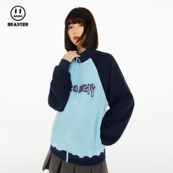 BEASTER 潮牌 女士短外套 美式街头宽松夹克运动撞色拼接休闲情侣外套