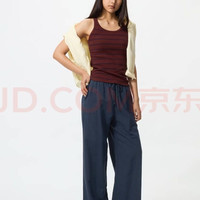 优衣库 女装麻混纺舒适长裤/休闲裤482246 69 藏青色