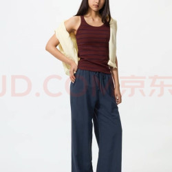 优衣库 女装麻混纺舒适长裤/休闲裤482246 69 藏青色