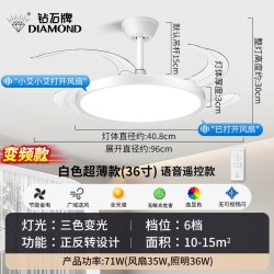 钻石牌 隐形风扇灯2026年新款超薄一体吊灯家用卧室书房变频吊扇灯