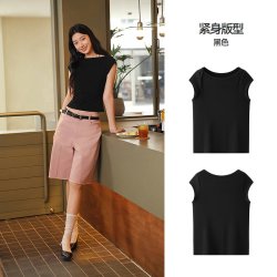 森马 凉感T|森马短袖T恤女夏季短款一字领紧身纯色套头衫2026新款上衣