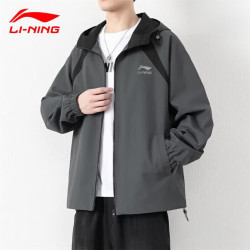 李宁（LI-NING）秋季新款冲锋衣男装户外露营夹克男女情侣登山服外套上衣 深灰男女 2XL