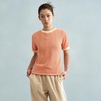 Champion 春夏女士圆领T恤复古条纹短袖修身拼色针织休闲