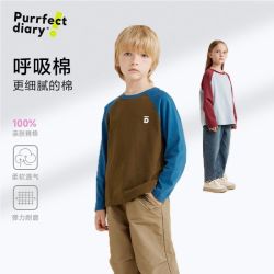 Purrfect diary 儿童圆领撞色插肩袖T恤咕噜日记男童女童休闲长袖秋季运动中大童