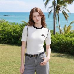 TEENIE WEENIE 小熊针织T恤时髦圆领短袖毛衫休闲女装修身短款上衣