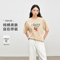 拉夏贝尔 学院风樱桃印花短袖女清新百搭圆领女士半袖