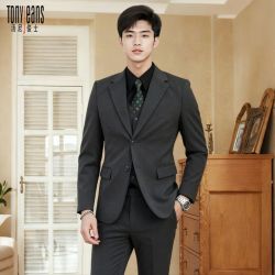 Tony Jeans 汤尼俊士春秋新款男士休闲西服套装韩版修身新郎结婚西装一整套男