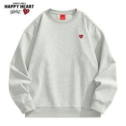 CHARLES JANG'S HAPPY HEART 卫衣男春秋季玉米格圆领情侣爱心刺绣百搭宽松长袖打底