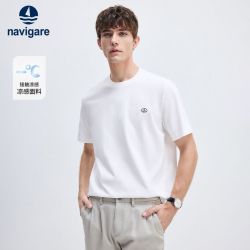 navigare [凉感]Navigare小帆船白色基础款T恤男夏季新款圆领休闲短袖体恤
