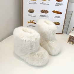 女童加厚仿兔毛毛绒靴冬季新款儿童保暖雪地靴韩版中筒纯色大棉靴