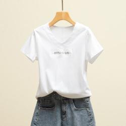 LETDIOSTO 蓝狄斯丹 夏装百搭休闲短袖V领气质T恤女