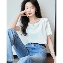 德玛纳 夏季莫代尔圆领微弹短袖t恤女