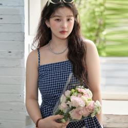 XLIDM 小俪大码女装 遮肚显瘦!可调节肩带夏新款不规则系带格子吊带女