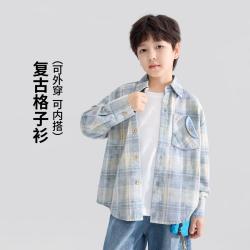 ZOSEE 男童格子衬衫春秋儿童长袖衬衣外套学院风秋季中大童休闲女孩童装