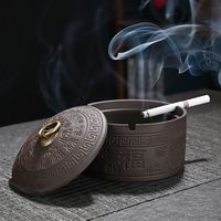 紫砂烟灰缸复古带盖百福高档创意酒店家用客厅茶几新防飞灰防烟