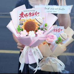 向日葵针织手捧花束教师节礼物送小蜜蜂老师新款幼儿园小礼品手工