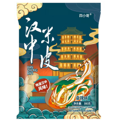 四小哥 陕西凉拌凉皮汉中米皮香辣味秘制米皮380g/袋 开袋即食