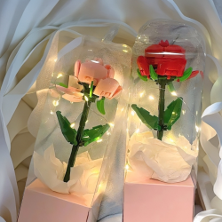 创意DIY-手工玫瑰积木花拼装积木永生花装饰摆件生日礼物新年礼物