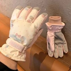 2025新款加绒可爱滑雪手套女士秋冬天加厚防寒防风手套