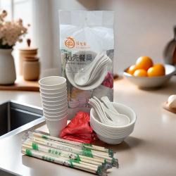 聚餐野外烧烤一次性碗筷稻壳五件套加厚环保餐具居家