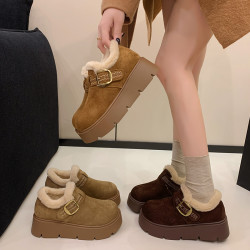 勃肯鞋女冬季加绒保暖搭子厚底一脚蹬毛毛鞋9977