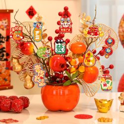 喜连枝 新年柿子摆件2026马年装饰柿柿如意红果福桶春节过年场景布置用品