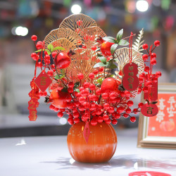 红果发财果新款仿真花结婚新年装饰品客厅乔迁摆件过年新年摆件