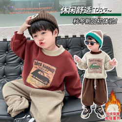 童装爆款加绒卫衣秋冬红色新款儿童2026绒上衣宝宝冬装加厚打底衫