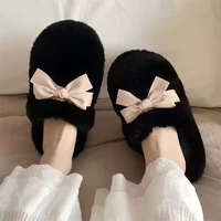 女士卧室居家休闲防滑秋冬季棉拖鞋女舒适保暖韩系蝴蝶结毛拖鞋HR