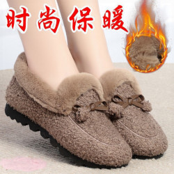 时尚百搭防滑保暖加绒加厚冬季外穿女鞋豆豆鞋韩版圆头平跟软底浅