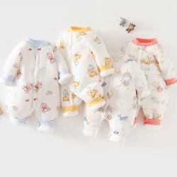 冬季婴儿连体棉袄加厚夹棉新生儿棉服0-12个月宝宝棉衣秋