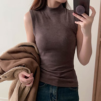 女士百搭时尚修身免穿文胸高弹力显瘦半高领保暖背心