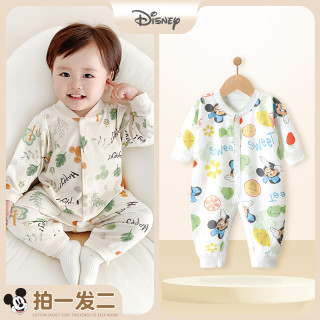 迪士尼 婴儿连体衣纯棉新生春秋装衣服宝宝四季款哈衣爬服