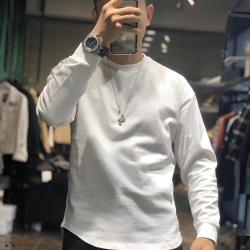 强烈推荐简约百搭舒适圆领长袖纯色T恤时尚日常纯棉打底衫
