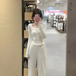 设计感小众长袖打底衫女冬内搭磨毛加厚短款小衫辣妹德绒显瘦上衣