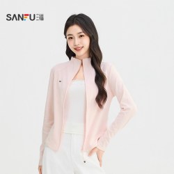 三福 圆领拉链门襟 女士长袖T恤