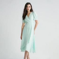 ONLY 秋季气质时尚印花V领显瘦A字长款连衣裙女