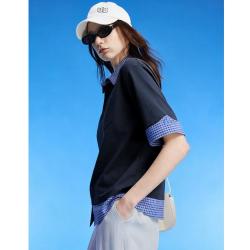 DKNY 夏季凉感假两件POLO领短袖T恤女抗菌时尚休闲