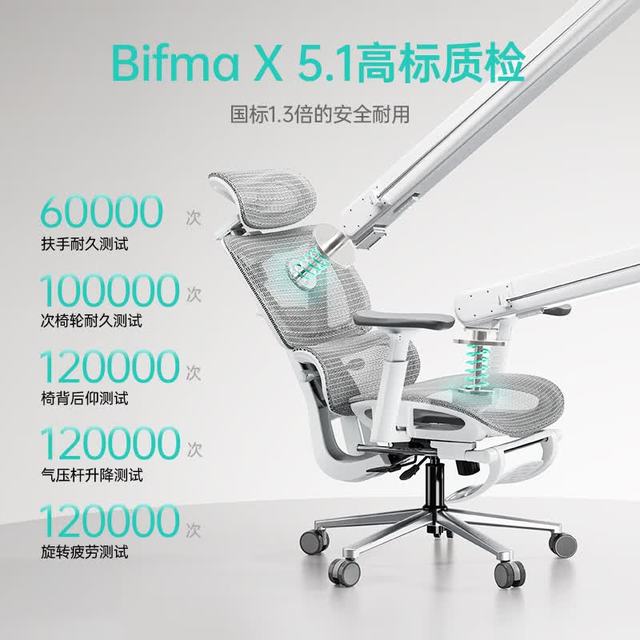 黑白调 可躺 人体工学椅  P3-霜白脚托 360°旋转扶手 空