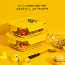乐唯诗 小黄鸭玻璃饭盒400ml 保鲜盒 便当盒 小黄鸭饭盒