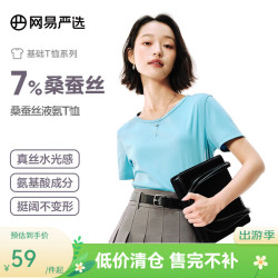 网易严选 凉感 T恤  桑蚕丝液氨升级款-天青蓝-圆领 XL(175/92A)