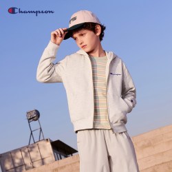 Champion 冠军儿童纯棉连帽拉链卫衣外套刺绣运动学院风LOGO26秋冬
