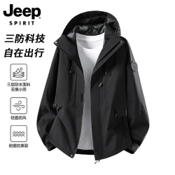 JEEP SPIRIT 吉普冲锋衣外套男女同款春秋季新款休闲运动夹克 黑色 XL （建议体重130-150斤）