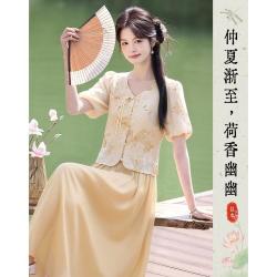 似水年华 夏高级感上下两件套花苞袖形设计显瘦小个子女套装
