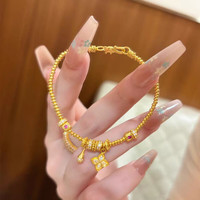 花饰庄园 仿真金久不掉色四叶草水滴金珠手链女轻奢感手饰 点钻四叶草珠珠盘缠手链