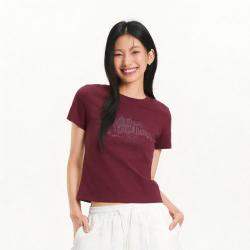 森马 美式印花T|夏短款辣妹风修身正肩上衣小个子显瘦针织短袖T恤女