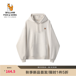 William fox&sons 威廉福克斯男装重磅430g男女同款刺绣狐狸头宽松休闲纯色连帽卫衣 燕麦灰 S /46