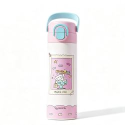 HAERS 儿童保温杯 吸管双饮 莓果奶霜喵 500ml