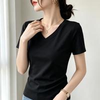 宜而爽 白色鸡心领短袖t恤女2026新款夏季正肩修身v领百搭休闲上衣