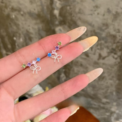 花饰庄园 彩虹泡泡多巴胺彩色锆石耳环蝴蝶结耳钉女甜美百搭小众新款耳饰 彩色排锆蝴蝶结耳钉